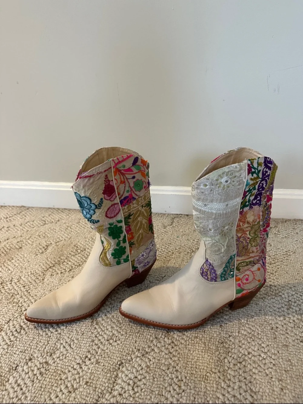 Free People White Embroidered Floral Western Booties - Picture 3 of 5